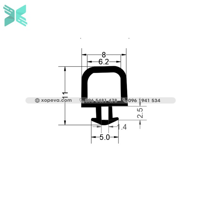Silicon T-shaped oven door gasket - 5mm x 11mm x 1mm