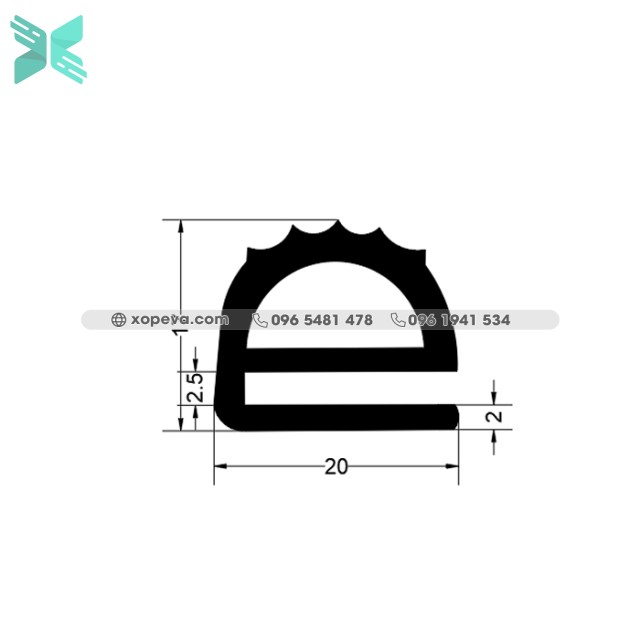 E-shaped silicon gasket - 20mm x 17mm x 2mm