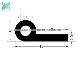 Rubber EPDM P Extrusion - 15mm x 2mm