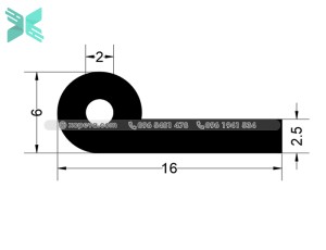 EPDM rubber P-shaped gasket - 16mm x 6mm