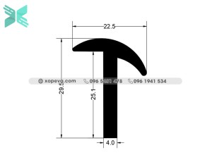 Rubber EPDM T Extrusion - 22.5mm x 29.5mm