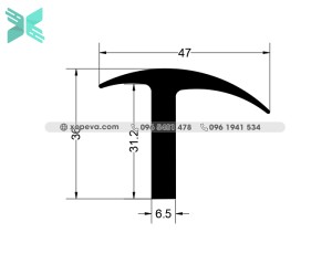 T-shaped molded rubber - 47mm x 36mm